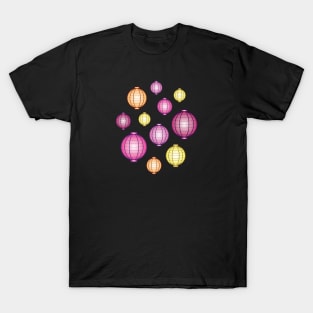 Lanterns | Mid Autumn Festival | Pink Orange Yellow | Black T-Shirt